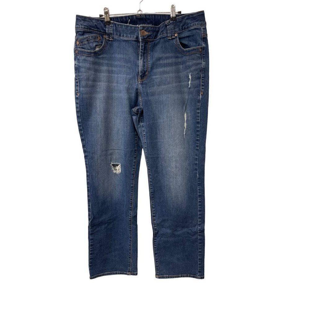 LANE BRYANT Jeans Genius Fit Straight Leg Blue Factory Distressed Women’s 18 AVG